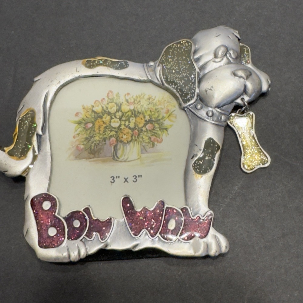 DOG PHOTO FRAME, SMALL, PEWTER, DOG BONE "BOW WOW", ITEM 1169
